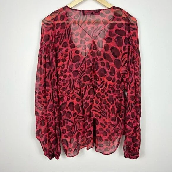 IRO Realize Red Leopard Ruffle Blouse 36 - Picture 6 of 8